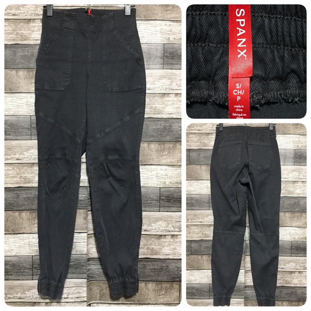 Spanx Pull On Jogger Pants Women’s S Gray Twill Stretch Ankle Zip (Inseam 29.5)